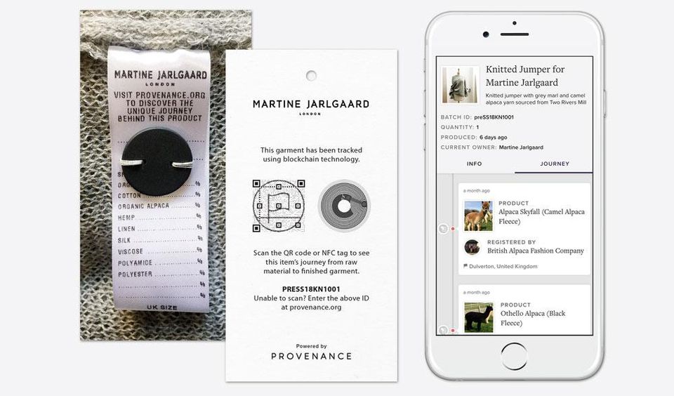 Blockchain technology tracks the journey of raw materials through the supply chain and finally to the finished garment.