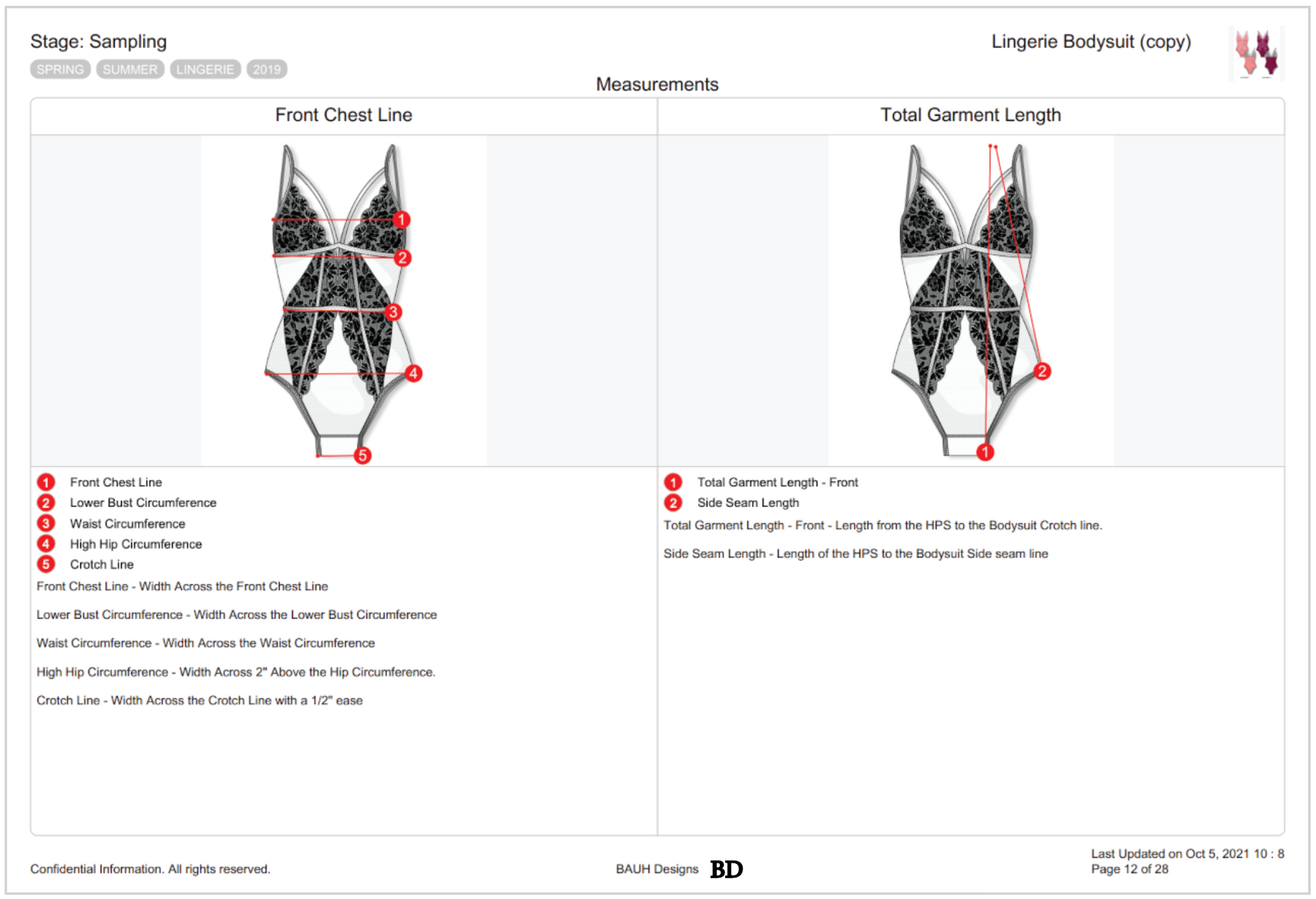 Example of a Measurement Specs Sheet