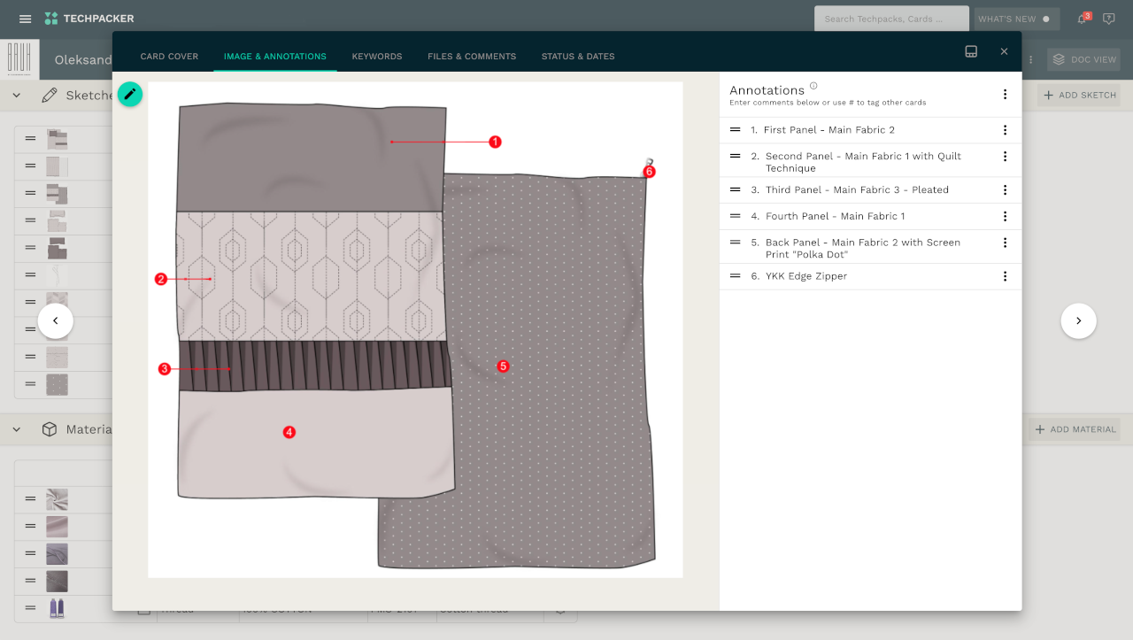 Duvet cover technical sketches