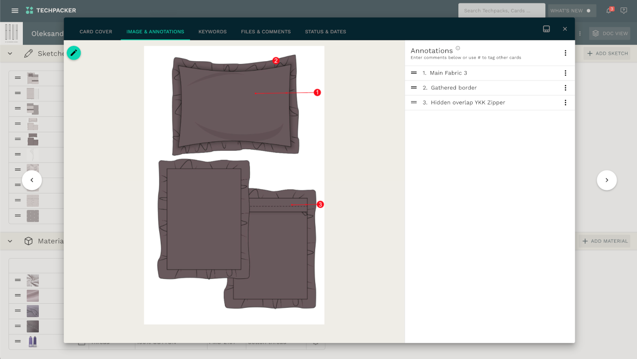 Pillowcase technical sketches