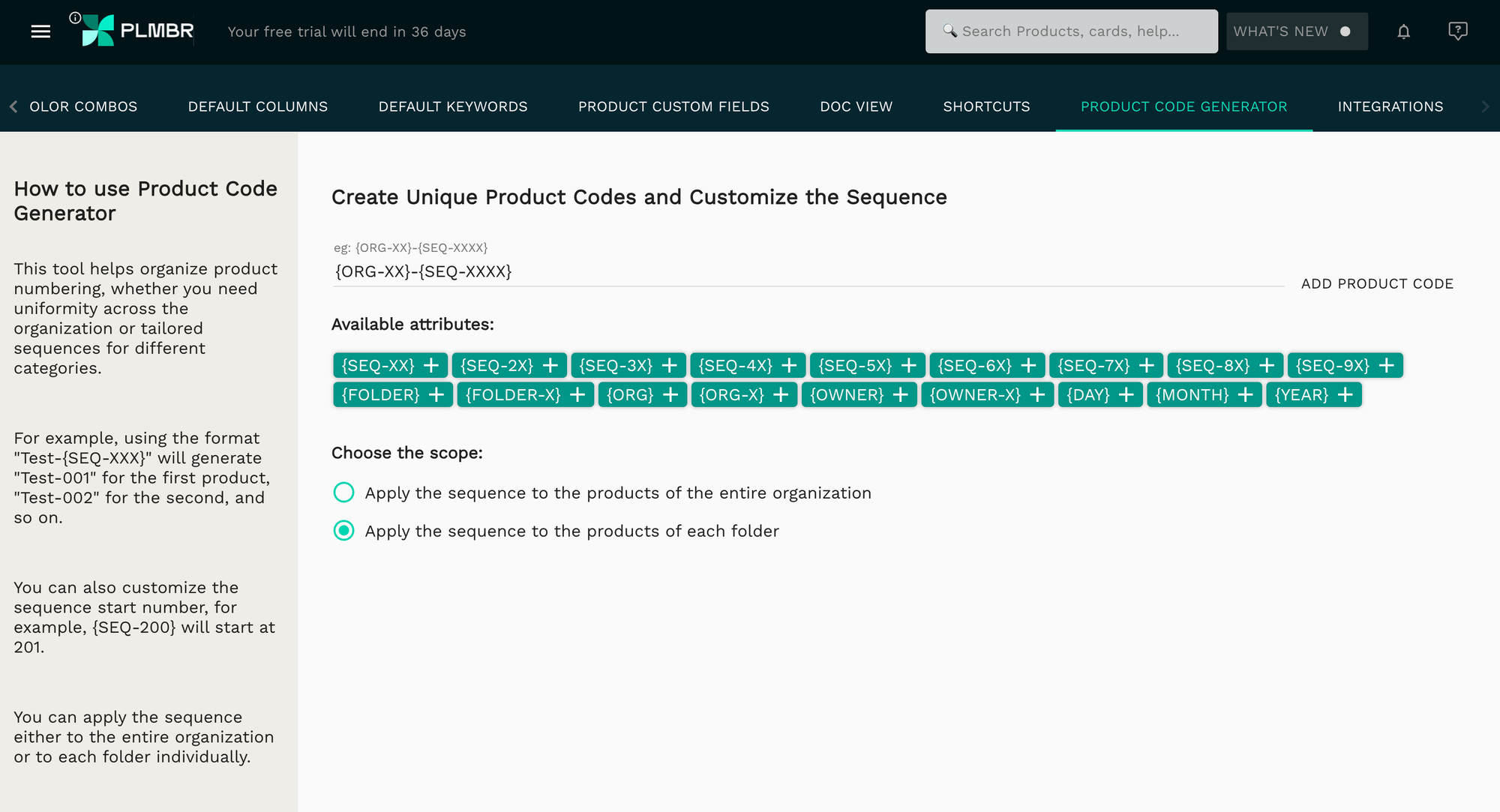 Product Code ID Generator - Customize the Sequence - Example