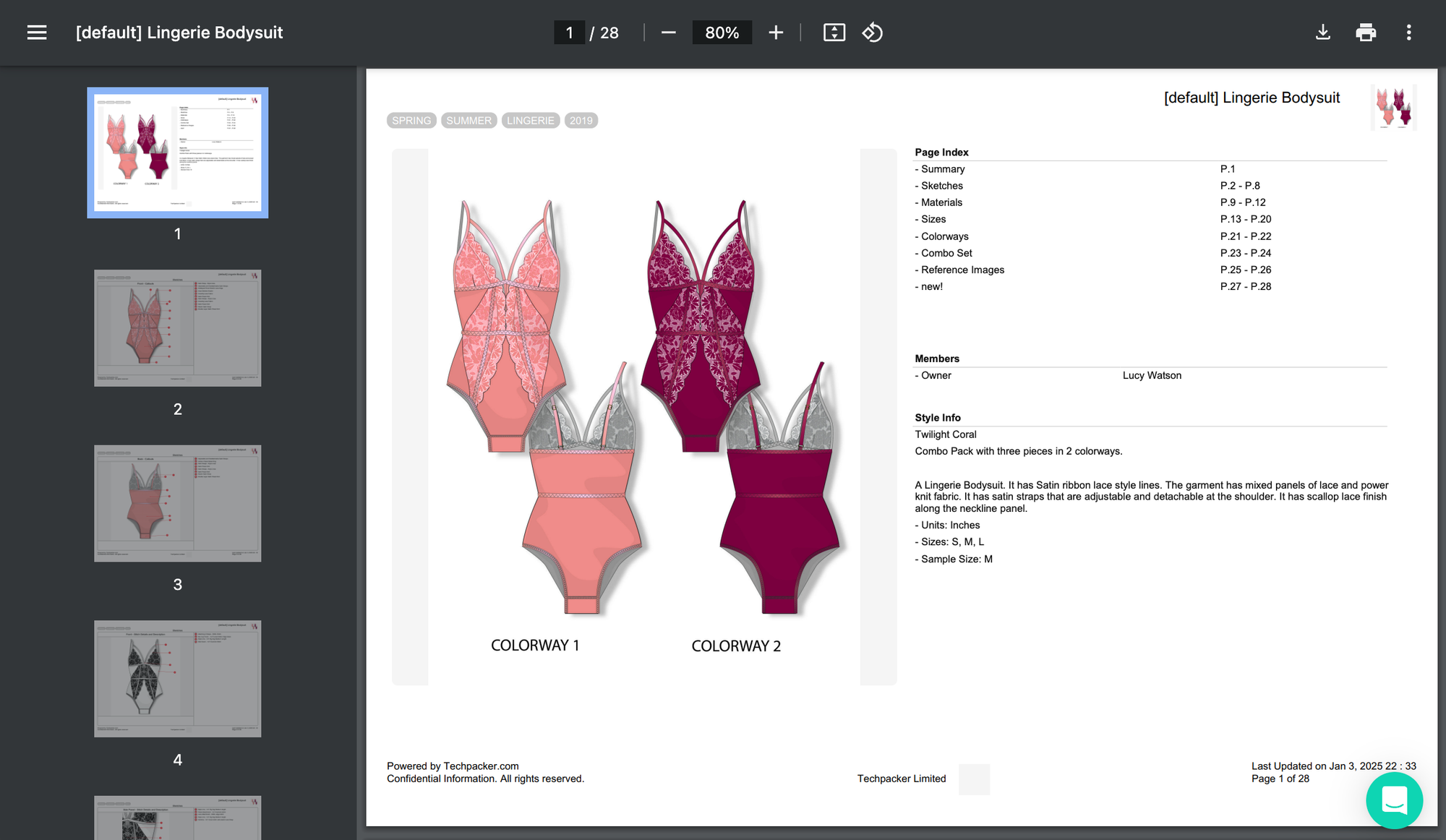 Lingerie bodysuit Tech pack cover page