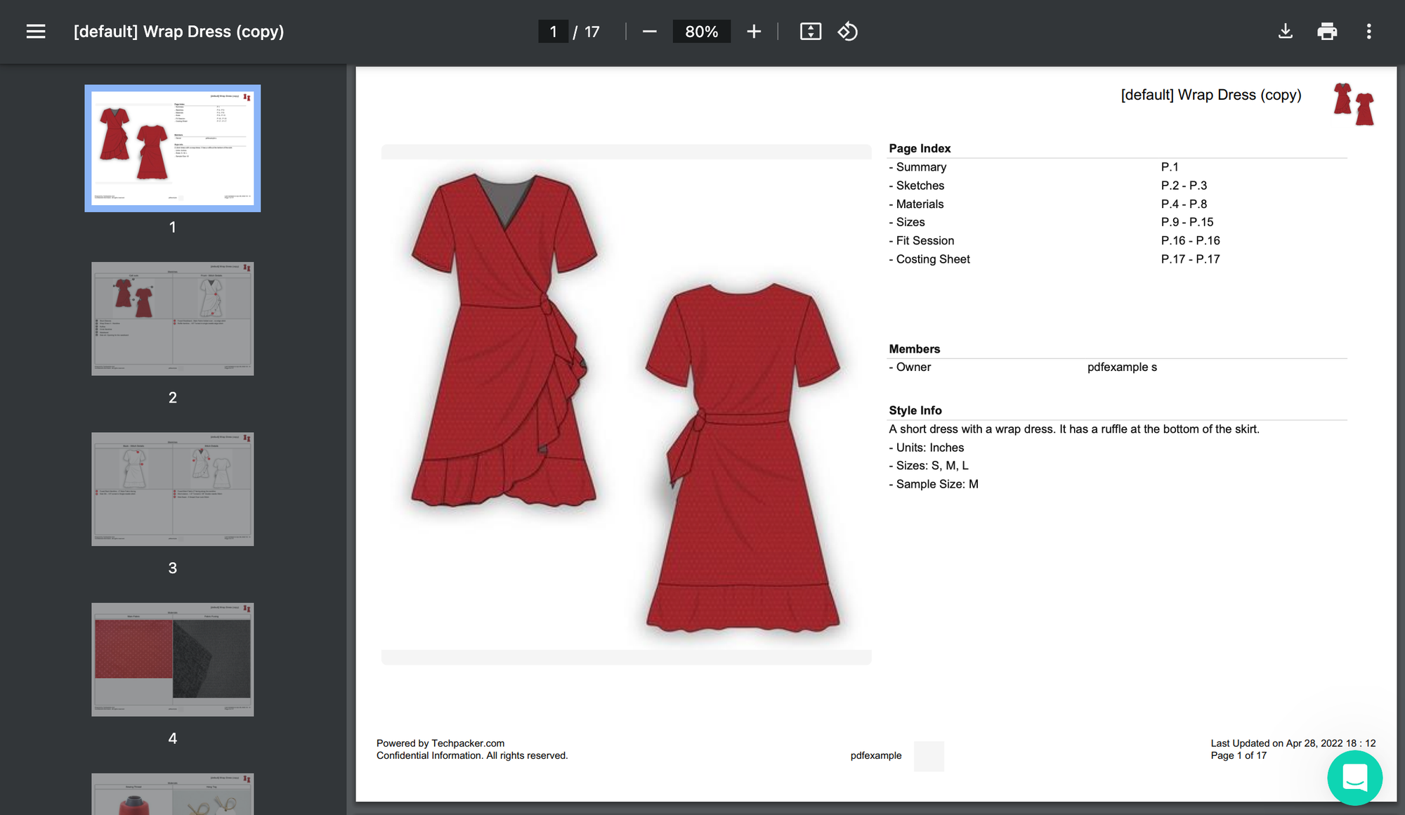 Wrap dress tech pack example