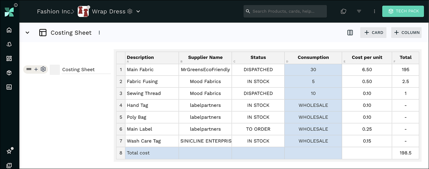 Techpacker dress tech pack costing